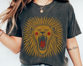 Vintage Boho Lion Shirt, Retro Lion Print Shirt, Unisex Lion Comfort Colors® T-shirt