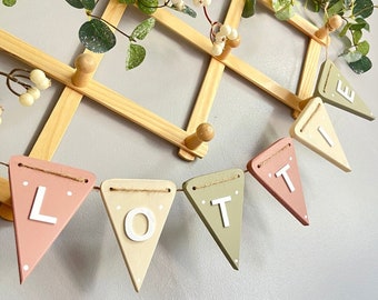 Pastel garland name bunting nursery name sign girl boho bedroom wall decor over the bed wall art bedroom for girl pink bunting for nursery