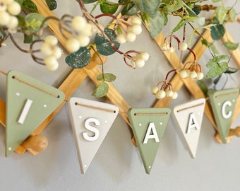 Personalised Name Wooden Bunting: Sage Green Boho Nursery Decor