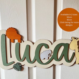Safari Nursery Decor: Custom Wood Name Sign, Jungle Animals -Available in 50cm & 40cm