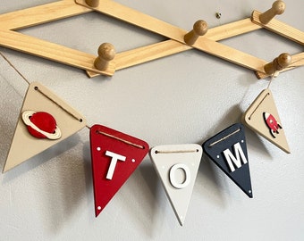 Space bunting boys rocket nursery decor name bunting for children's room space decoration garland for Sons birthday gift spaceship decor