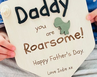 Personalised plaque for daddy Fathers day gift from son Dinosaur sign for dad workshop hanging sign for his mancave hanging keepsake gift