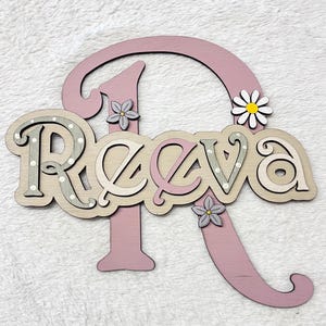 Flower personalised name sign wall initial pink floral door sign wooden name for kids bedroom nursery decor wall sign name plaque playroom