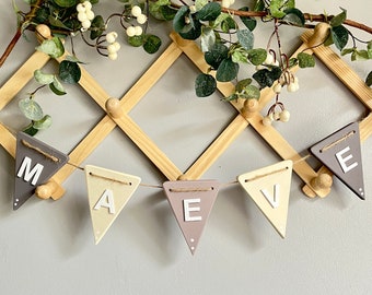 Girls nursery bunting wooden Personalised name garland for toddler room boho decorations for new baby gift for new mum girls neutral banner