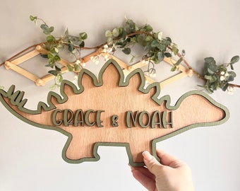 Großes Dinosaurier Namensschild Stegosaurus Kinderzimmer Türschild Holzschild Spielzimmer Wandtafel Geschenk für Sohn Benutzerdefinierte Dinosaurier Spielzeugkiste