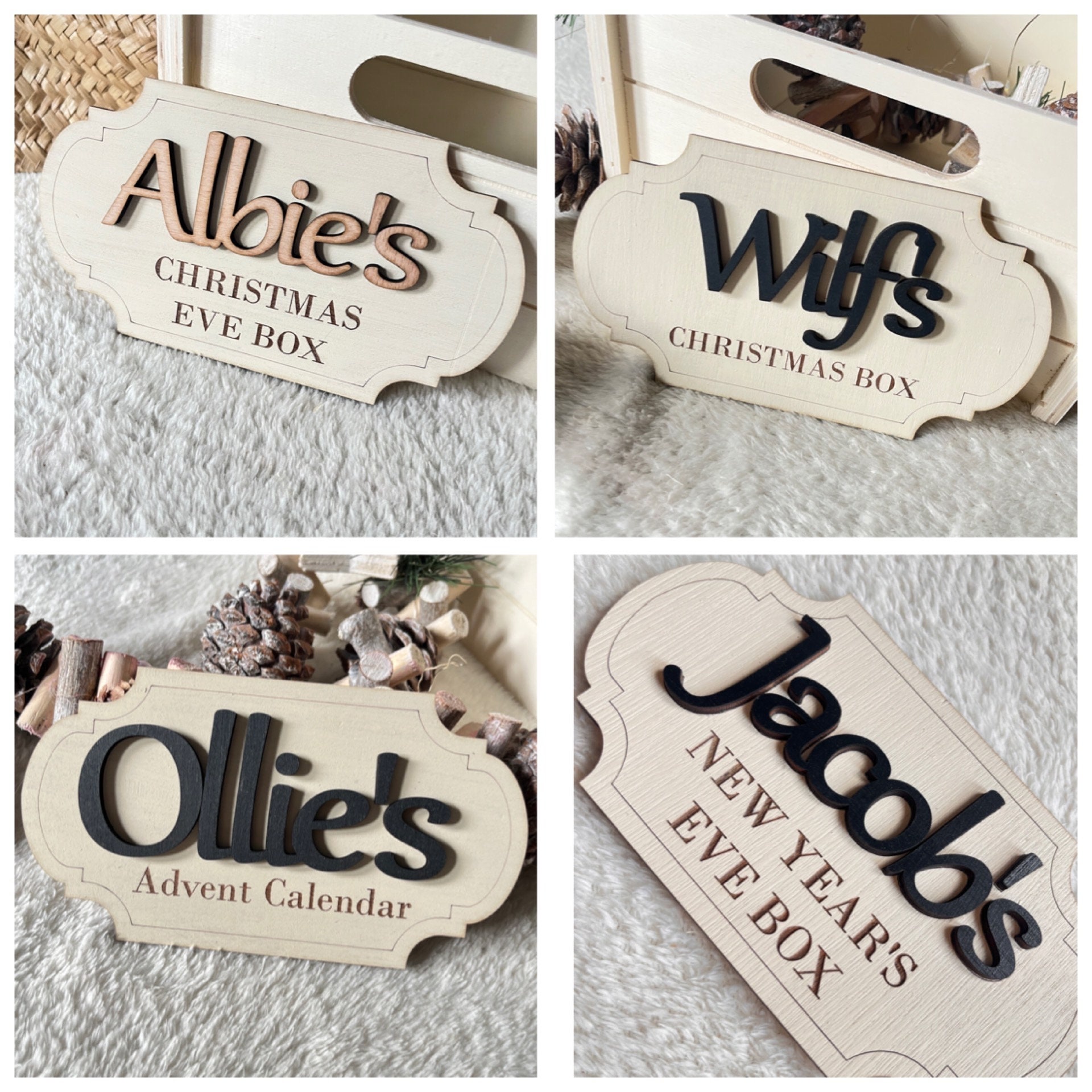 Christmas Eve Box Plaque Xmas Eve Box Ideas Personalised Name Sign for Girl  Engraved Wooden Name Keepsake Gift Box for Kids Crate Sign