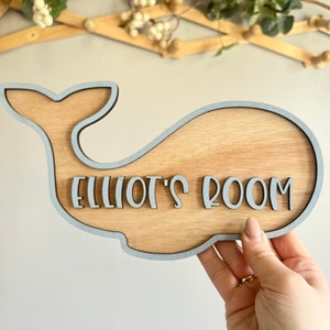 Whale Door sign : Personalised Wooden name Sign, Under the sea Nursery decor, Ocean theme bedroom Plaque