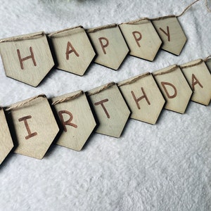 Wooden Happy birthday bunting reusable banner personalised birthday garlands party decorations for 1st birthday boho banner baby decor image 6
