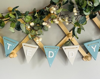 Nursery bunting personalised boys bunting baby nursery garland wooden baby wall art nursery decor handmade banners gift for boys nursery