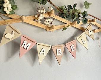 Bunny Name Bunting: Pastel Nursery Garland, Rabbit Decor