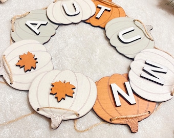 Autumn Bunting Fall Decor Wall Hanging Garland Autumn home decor banner Gift for mother in law Seasonal wooden bunting  fireplace decoration