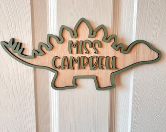 Teacher gift Dinosaur door sign Personalised Classroom name sign for teacher end of year teacher gift for dinosaur lover gift teacher plaque