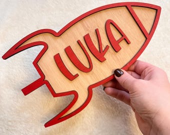 Rocket Door Sign Personalised Space Nursery Decor Custom Name Plaque wooden Rocket name sign gift for baby boy space bedroom decoration