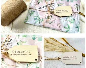 Gift wrapping listing - Add Gift wrapping to your order with engraved wooden tag and gift wrapped eucalyptus wrapping paper