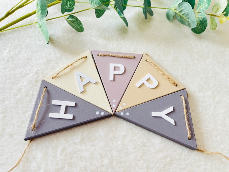 Happy birthday sign bunting girls neutral personalised birthday banners wooden first birthday party banner 1st birthday party garland decor image 6