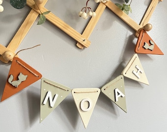 Woodland Animal Bunting Nursery Decor Baby custom Fox Name Garland forest nursery decoration gift new baby boy woodland bedroom wall art