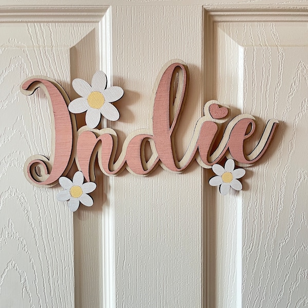 Daisy name sign for girls nursery daisy theme decor door sign for girls bedroom decor accessories daisy wall decal name plaque floral daisy