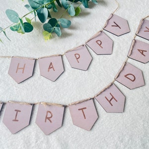 Wooden Happy birthday bunting reusable banner personalised birthday garlands party decorations for 1st birthday boho banner baby decor image 8