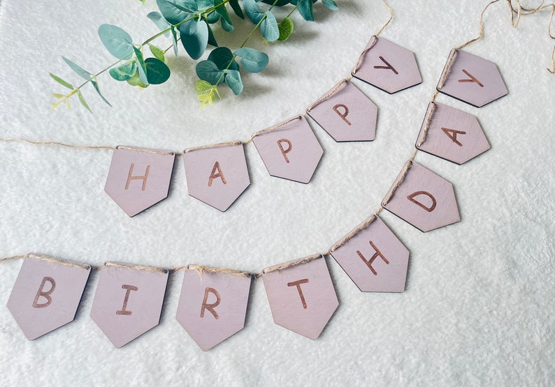 Wooden Happy birthday bunting reusable banner personalised birthday garlands party decorations for 1st birthday boho banner baby decor image 8