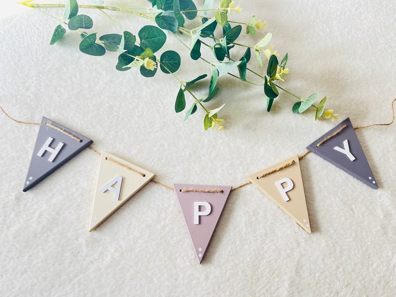 Happy birthday bunting neutral reusable Birthday party decorations girls Happy birthday banners boho birthday decoration birthday garlands image 5