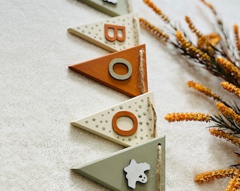 Halloween pumpkin garland home decor boo sign wall decor autumn bunting ghost decor wooden Halloween banner fall pumpkin bunting decoration
