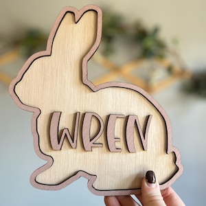 Bunny name door sign bunny rabbit nursery decoration baby wall decor nursery name sign personalised gift for baby room sign kids nursery