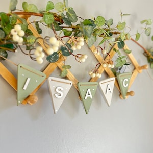 Personalised Wooden Name Bunting: Sage Green Nursery Decor