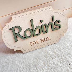 Letrero de madera con nombre para caja de juguetes de bebé, decoración personalizada para dormitorio infantil, letras de madera personalizadas para la decoración de la caja de juguetes de la guardería del bebé.