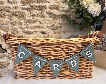 Wedding card decoration bunting for card box sign personalised wooden banner for card basket rustic wedding decor card bunting for crate