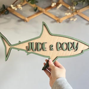 Shark name sign for boys bedroom decor under the sea theme name plaque for nursery wooden animal decoration for playroom sea themed nursery