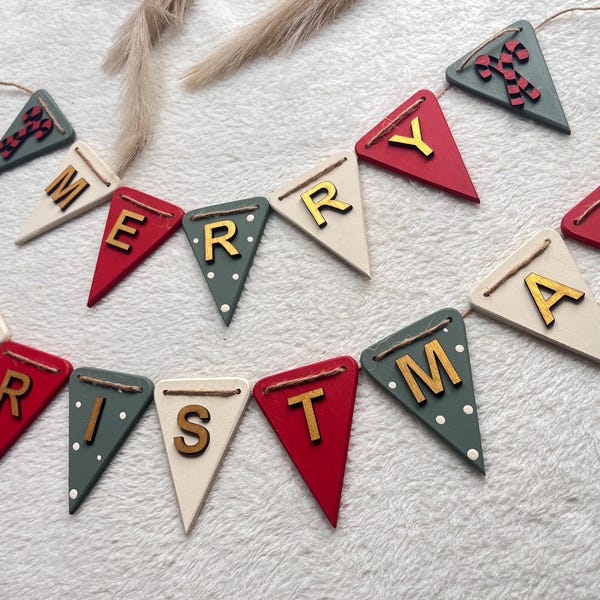 Merry Christmas Banner Festive Garland Christmas decoration wooden bunting gift for mother in law happy christmas home decor sign custom