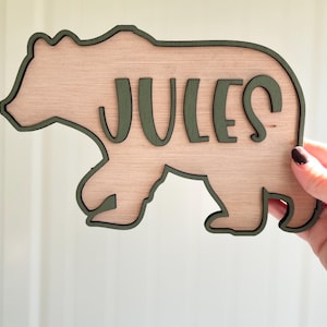 Panneau de porte ours personnalisé nom lettre woodland pépinière nom signe chambre garçons ours personnalisé décor boisé cadeau pour chambre de petit-fils ours