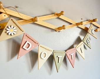 Floral bunting nursery daisy baby girl nursery decor name banner flower Boho bunting girl bedroom daisy chain bunting pale pink garland