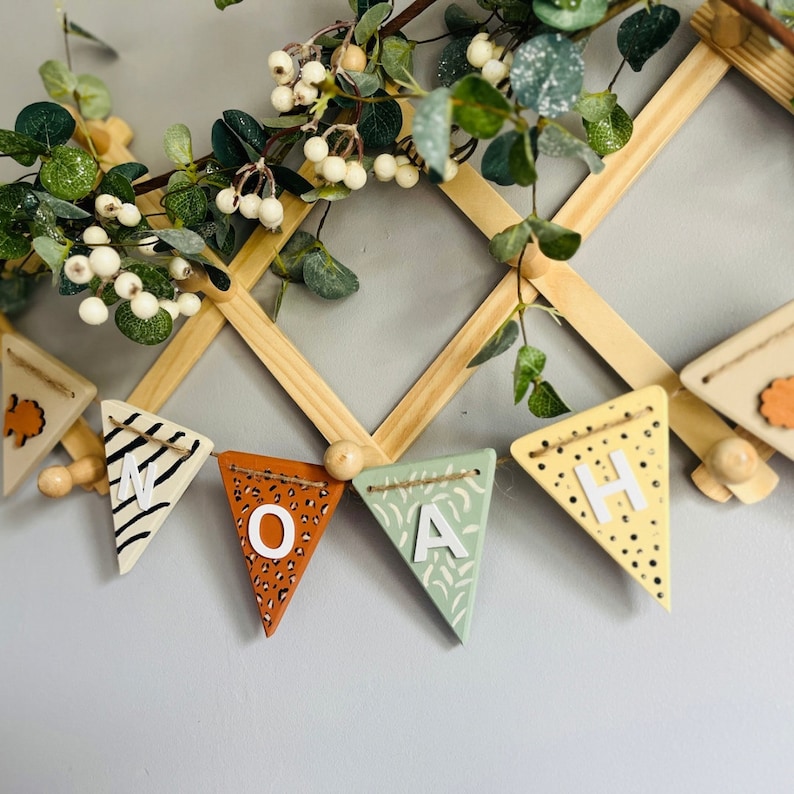 Safari bunting Nursery bunting Jungle garland baby gift for jungle theme wooden Personalised bunting baby name animal safari nursery decor image 4