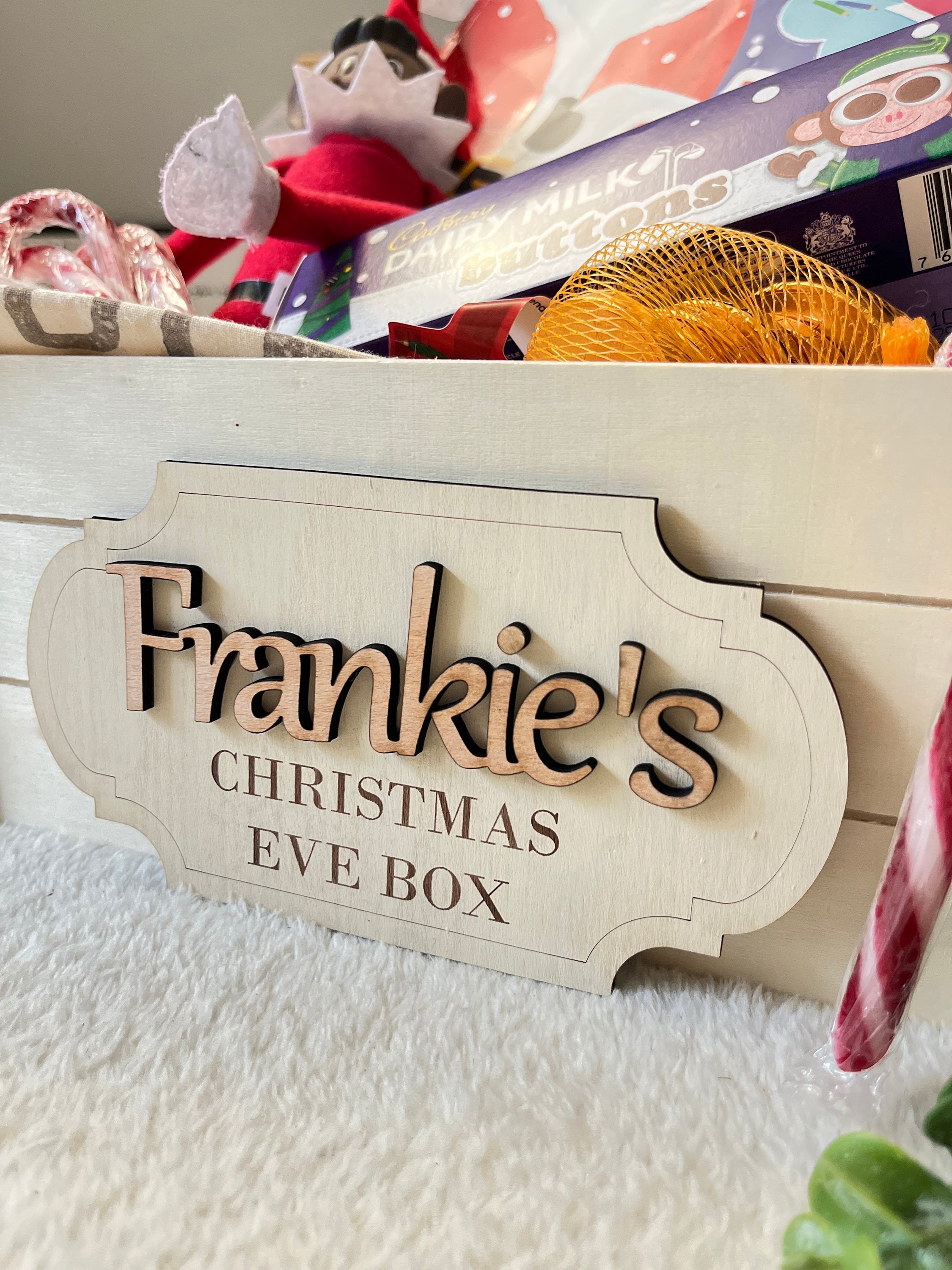 Christmas Eve Box Plaque Xmas Eve Box Ideas Personalised Name Sign for Girl  Engraved Wooden Name Keepsake Gift Box for Kids Crate Sign