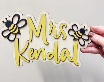 Teachers gift Bee door sign Personalised Classroom name sign for teacher end of year gift Thank you present teacher plaque teacher name sign