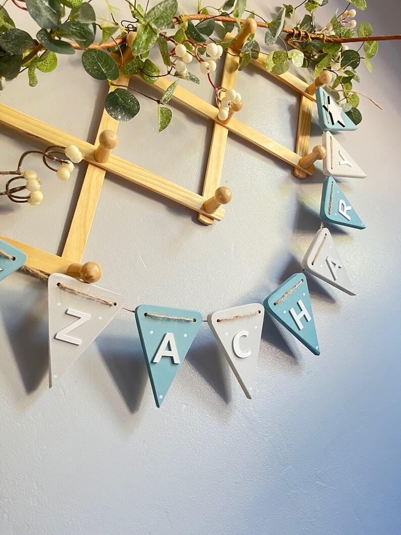 Nursery bunting personalised boys bunting baby nursery garland wooden baby wall art nursery decor handmade banners gift for boys nursery image 2