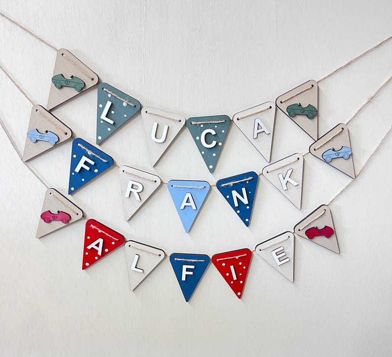 Car name bunting car nursery theme name decor vintage