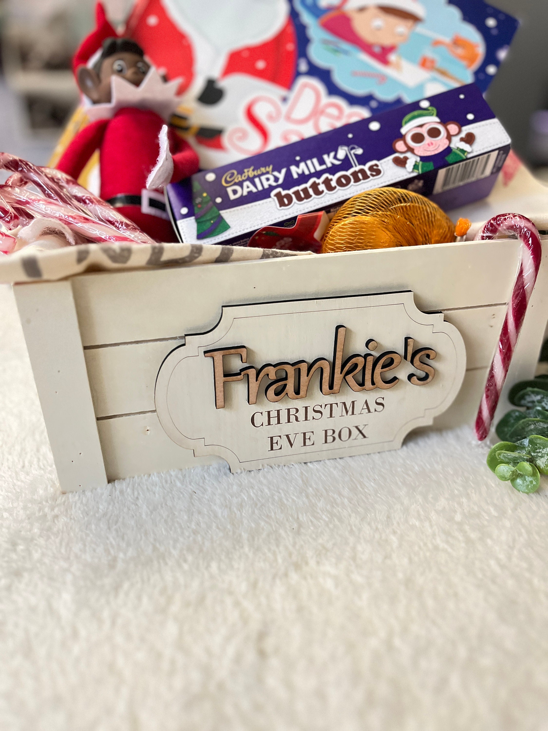 Christmas Eve Box Plaque Xmas Eve Box Ideas Personalised Name Sign for Girl  Engraved Wooden Name Keepsake Gift Box for Kids Crate Sign