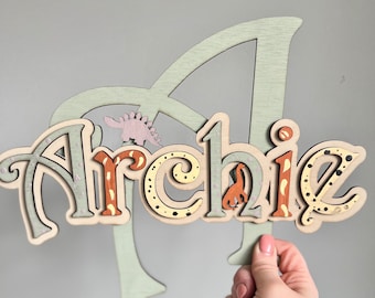 Personalised Dinosaur Name Sign: Wooden Boys Bedroom Door Decor