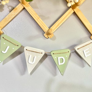 Nursery bunting personalised boys bunting baby nursery garland wooden baby wall art nursery decor handmade banners gift for boys nursery Sage/Grey