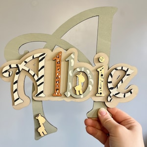 Personalised kids Name Sign Wooden letter nursery door sign decor Wall Letter Safari nursery decor baby bedroom custom name toy box plaque