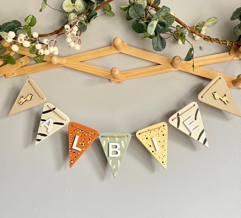 Safari bunting nursery decor personalised name bunting baby bunting safari theme boy bedroom jungle bunting nursery decorations baby boy image 1