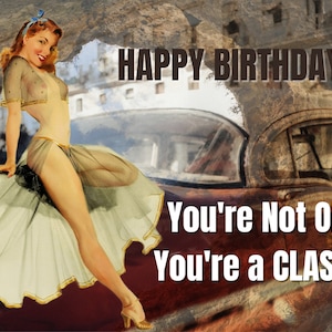 Pin Up Girl Birthday Card - Funny Card, Husband, Boyfriend, Man Friend - Blank Inside
