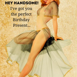 Pin Up Girl Birthday Card Funny Card, Husband, Boyfriend, Man Friend - Blank Inside