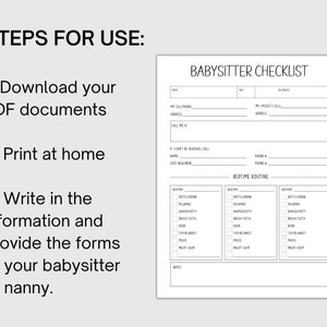 Babysitter Planner Printable, Instant Download PDF, Nanny, Babysitter ...