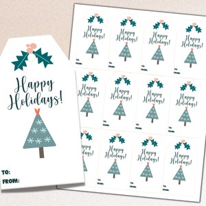 Happy Holiday Gift Tags, Printable Instant Digital Download PDF ...