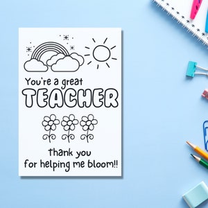 Printable Teacher Appreciation Coloring Card, Instant Digital Download PDF, Teacher Thank You Note, Preschool, Kindergarten, Do It Yourself