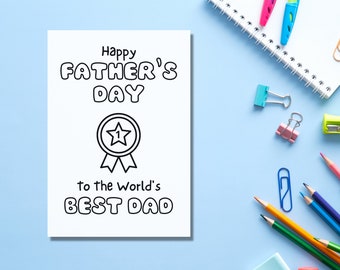 May include: A printable Father's Day card with a black and white illustration of a medal with a star and the text "Happy Father's Day to the World's Best Dad".