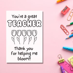 Printable Teacher Appreciation Coloring Card, Instant Digital Download PDF, Teacher Thank You Note, Preschool, Kindergarten, Do It Yourself